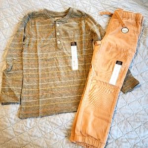 Nwt 5T okie dokie green striped henley & khaki joggers
